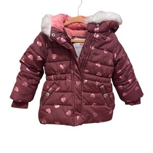 Carter’s Kids Heart Patterned Winter Jacket - Pink and Maroon
